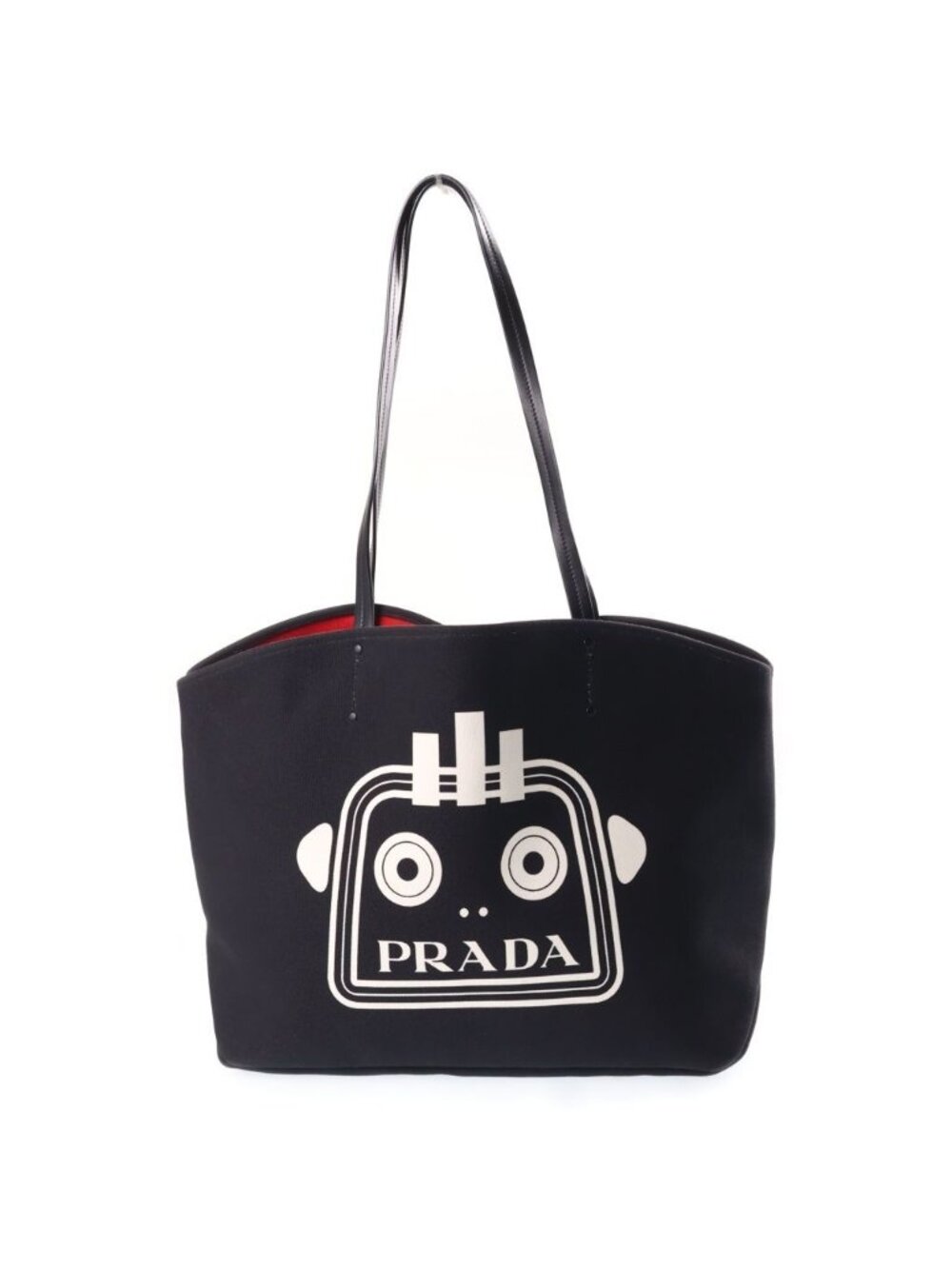 Prada Robot Tote Bag Black Red Canvas Leather